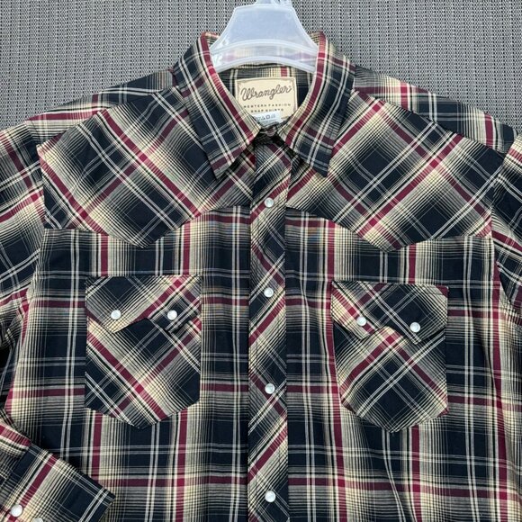 Wrangler Mens Western Fashion Snap Shirt XL Plaid 55% Cotton 45% Polyester - Picture 4 of 7